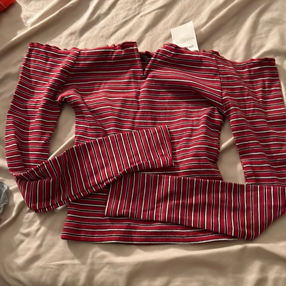 Long sleeve striped shirt red, black and white